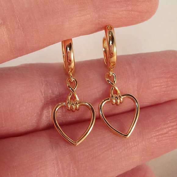 18K Yellow Gold Filled Hollow Heart Shape Love Infinity Dangle Earrings - Picture 4 of 4